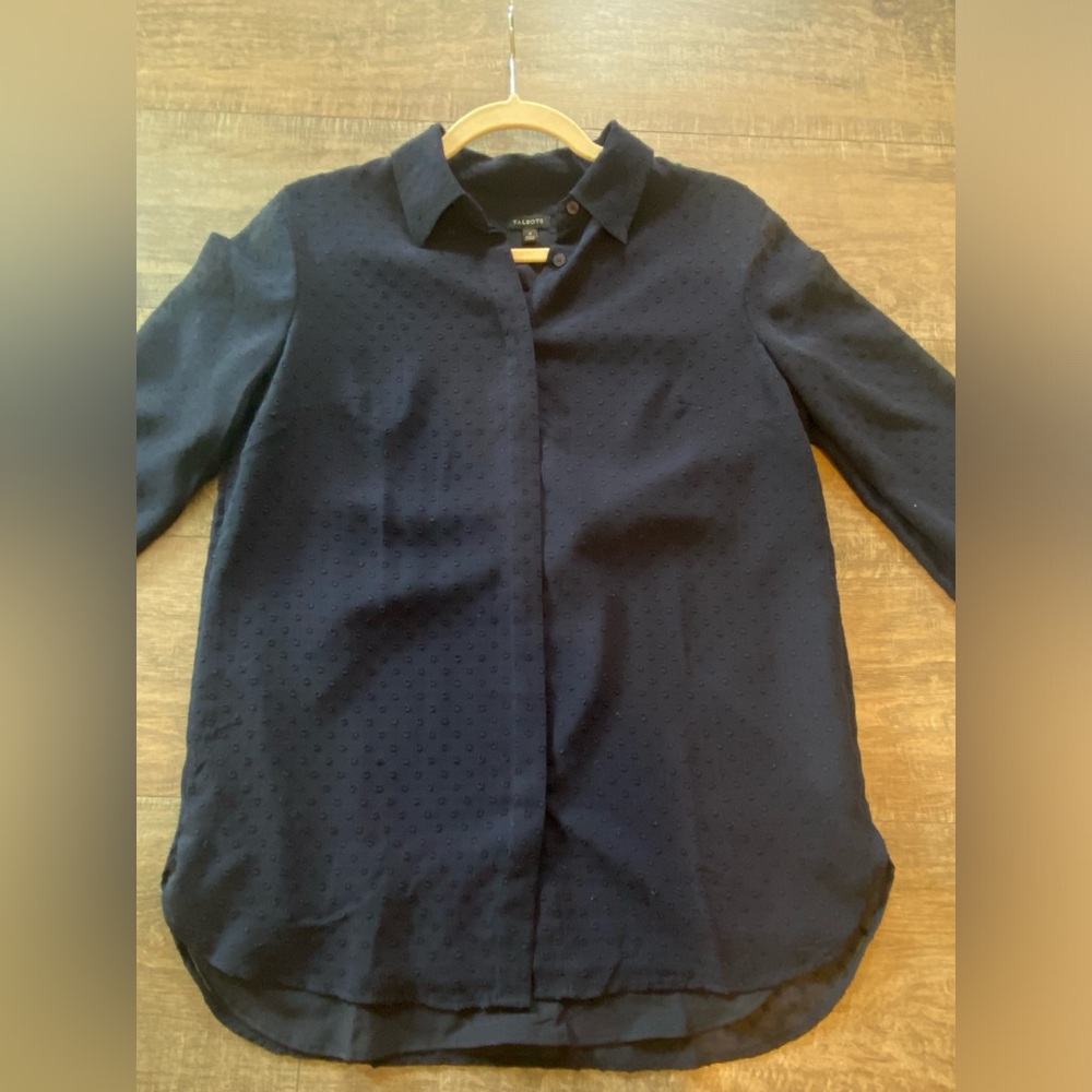 Navy Textured Long Sleeve Buttom Down